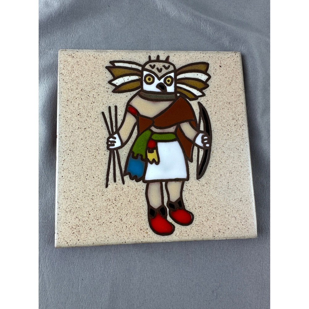 Fiesta Tile Hand-Painted Ceramic Art Tile – Kachina Figure 8" Trivet 80's